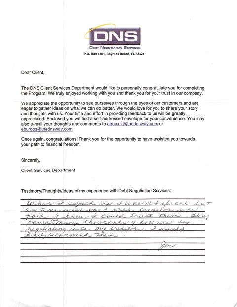 Handwritten client testimonial letter #1